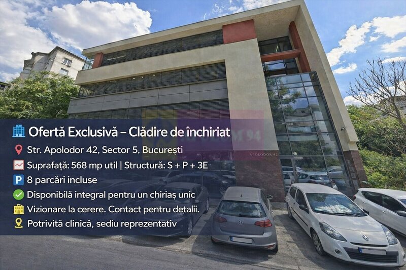 Cladire integrala | 568 mp | 8 parcari incluse | sediu companie